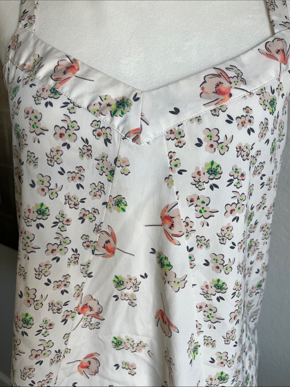 LC Lauren Conrad White Satin Floral Cami Slip with Peach Blossoms